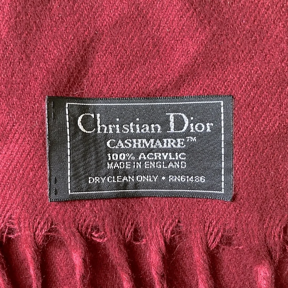 Christian Dior red Cashmaire acrylic scarf, 11'' x 55''.